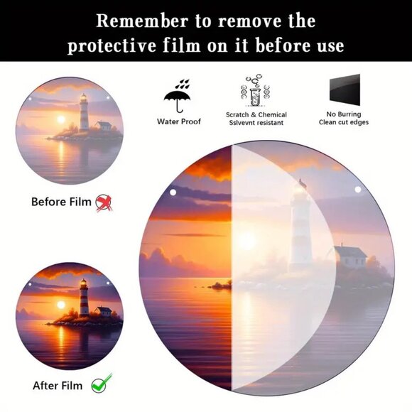 Lighthouse Suncatcher Ocean Sea Sunset Metal Hanging Chain Window In/Outdoor - Picture 3 of 3